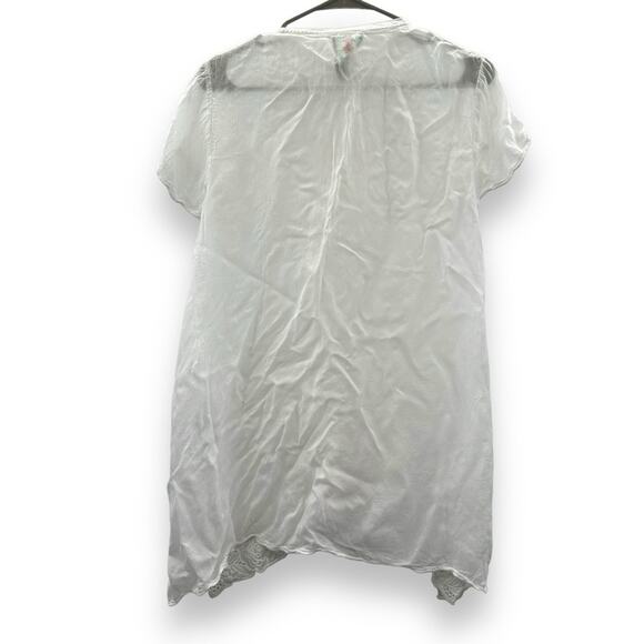Johnny Was White Silky‎ Embroidered 1/4 Button Short Sleeve Tunic Top Sz XS - Picture 4 of 9